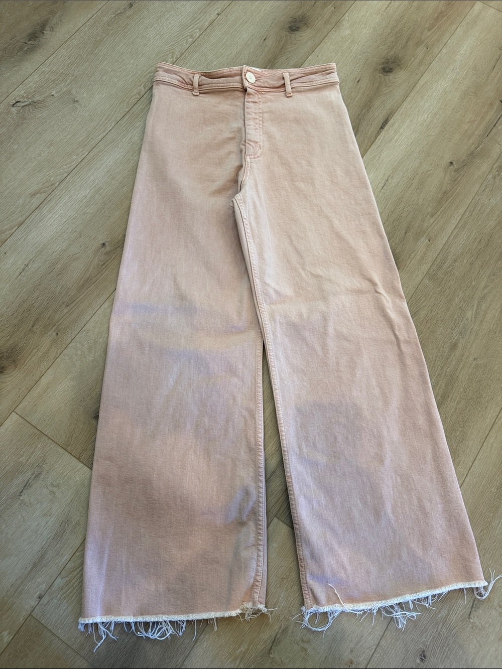 Zara Marine Straight Light Pink Wide Leg Raw Hem Jeans